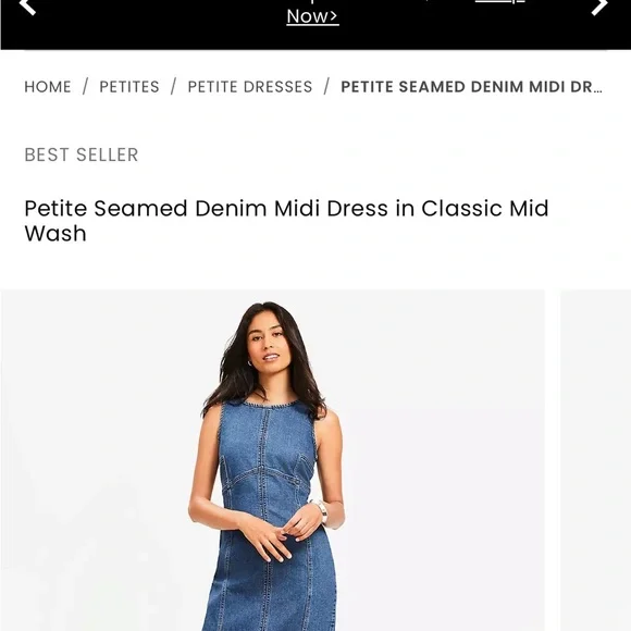 LOFT Sleeveless Seamed Denim Midi Dress in Mid Wash Blue - Picture 2 of 5